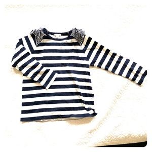 Crewcuts navy/white striped l/s tee w ruffle dtl